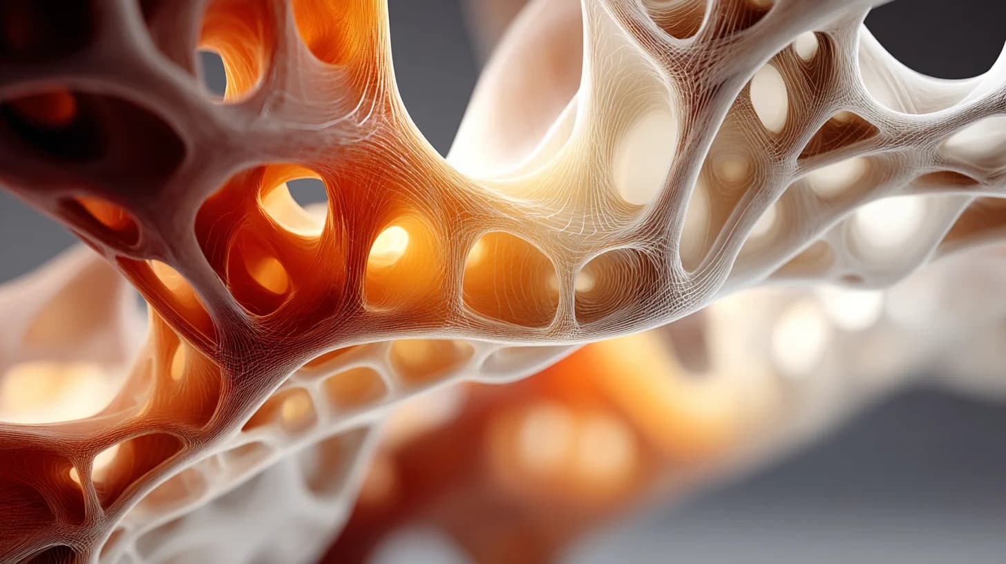 Organic interconnected mesh structure in warm amber tones
